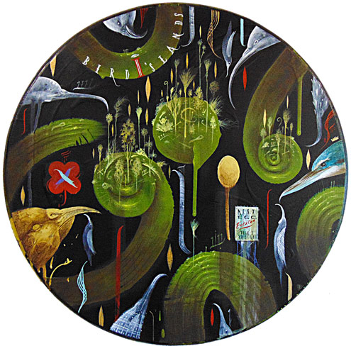 Dean Raybould nz abstract artist, Bird Islands, Acrylic on board